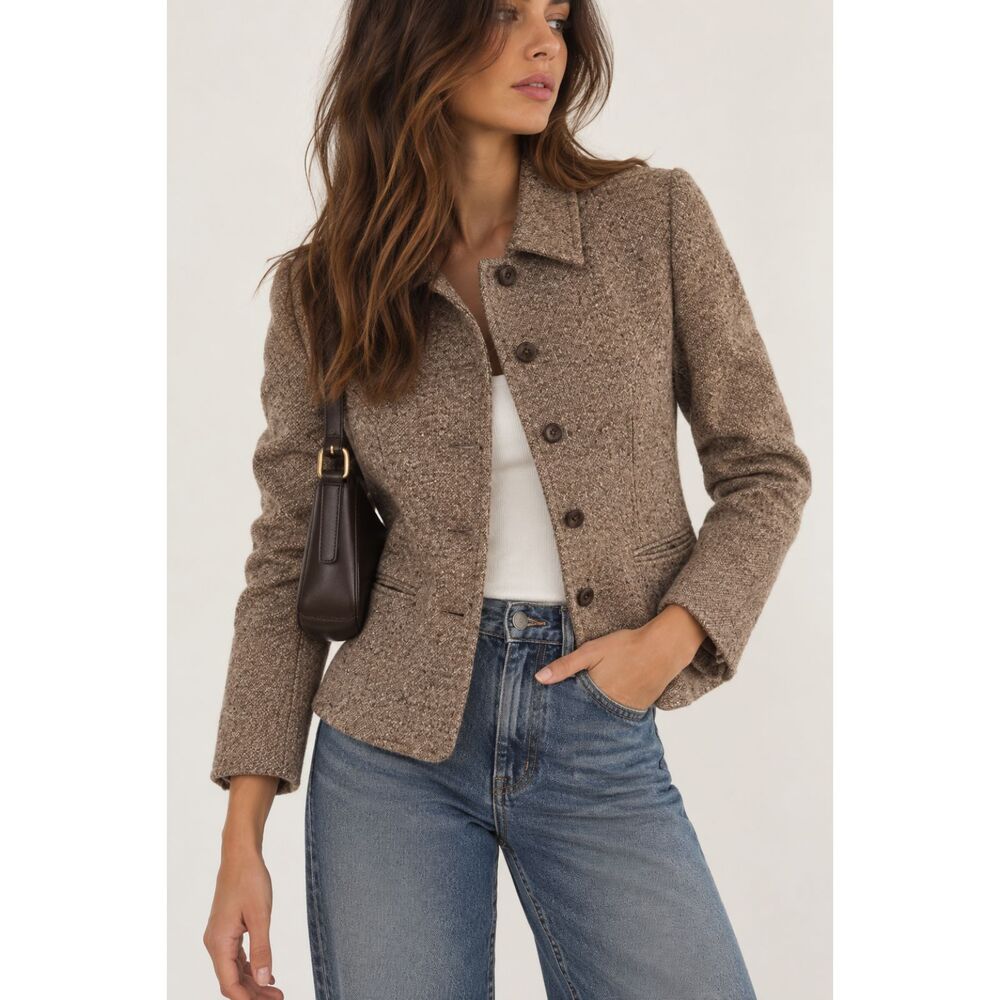 Vintage Field Manor Brown Tweed Jacket Women’s 8 Wool Blend Academia Blazer